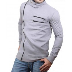 Grey High Collar Winter Zipper Mock